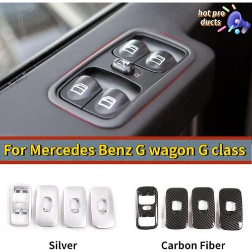 For Mercedes Benz G wagon G class W463 2007-10 ABS Silver/Carbon Fiber Texture Car Window Lift Button Frame Trim Car Accessories