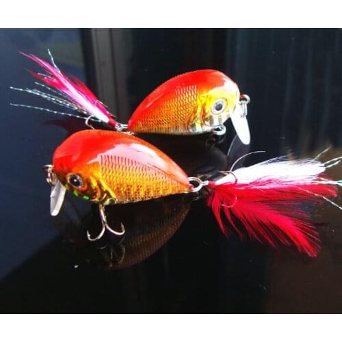 Fishing Crank Bait Lure Minnow Short Tongue Wobbler 6.6g 4cm Artificial Hard Lures Hook With Feather Bass Bait 2 Pieces Lot