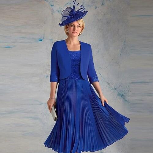 2 Pcs Chiffon Mother of the Bride Dresses Solid 3/4 Sleeve Elegant Dress Suits With Short Jacket Plus Size Custom For Wedding