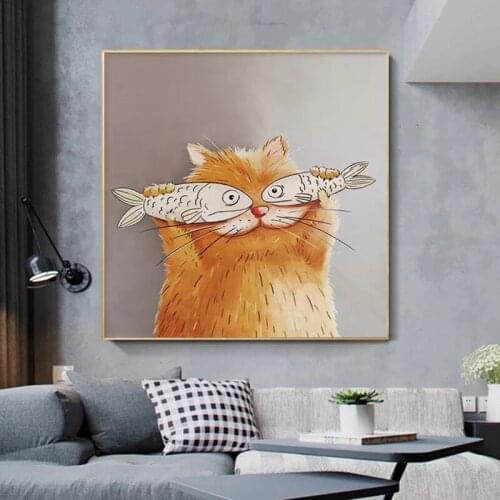 Modern Art Cartoon Creative Cat Wall Art Posters and Prints on Canvas Painting Wall Art Picture for Living Room Home Decoration