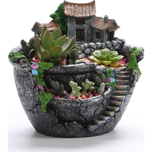 Succulent Plants Flower pot 2 colors Resin Flower Pot Desktop Flowers Holder Home Garden Decoration Plants Holder Flower Pots