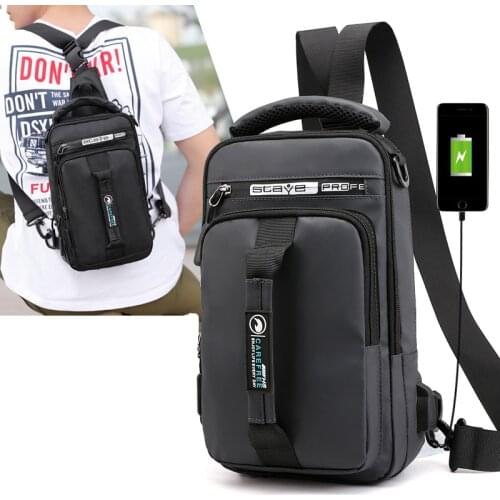 OCEHNUU Small Crossbody Chest Bags For Men USB Charging Sling Bag Man Waterproof Shoulder Messenger Bag Men Casual Nylon Zipper