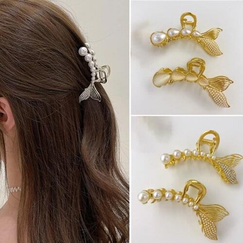 Hair Clips For Girl Trendy Fishtail Shape Headdress Claw Clip Hair Pins Elegant Pearl Headwear Hair Accessories Barrettes Female
