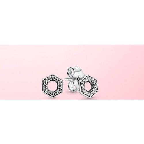 Authentic S925 Sterling Silver Pan Earring Shiny Hexagonal Honeycomb Earrings Femal For Women Wedding Party Fashion Jewelry