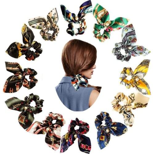 12 Pcs Vintage Scrunchies for Women Hair Accessories Girls Elastic Hair Bands with Pearl Scrunchie Cute Headwear 2020 VERVAE