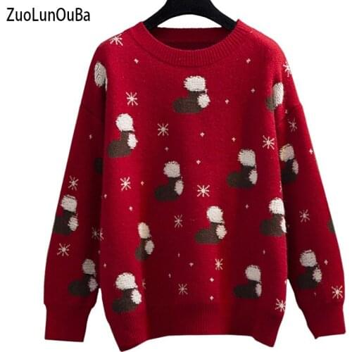 ZuoLunOuBa Autumn Winter Snowflake Christmas Style Women Sweater Fashion Loose Keep Warm Knitting Long Sleeve Pullover