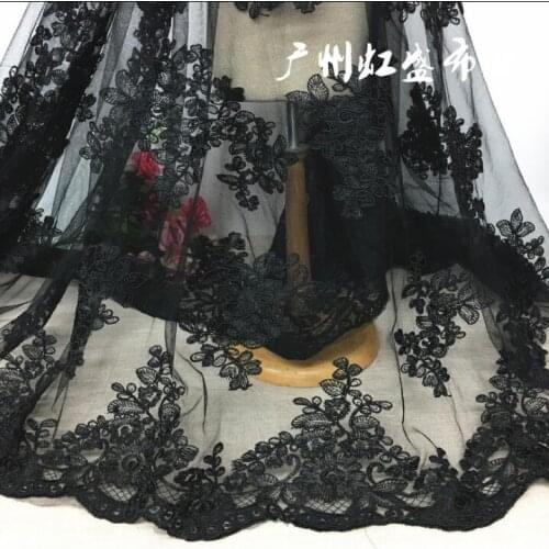 1 Meter 2017 African Embroidery Lace Guipure Black Lace Fabrics High Quality 135cm Width