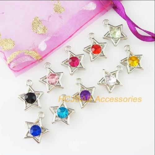 30 New Star Charms Dull Silver Plated Mixed Crystal Frame Pandants 15x17mm