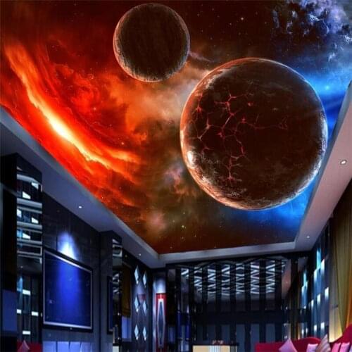 Beibehang Stereo Suspended Meteorite Cosmic Star 3D Zenith Mural Custom Large Mural Green Wallpaper papel de parede para quarto