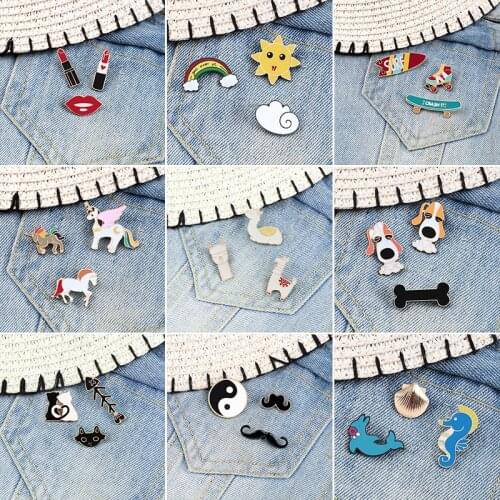 3Pc/set Fashion Cute Animal brooch pins Alpaca Cat Horse Rainbow Women Brooches Matel Lapel Shirt Badge Jewelry Special Gifts