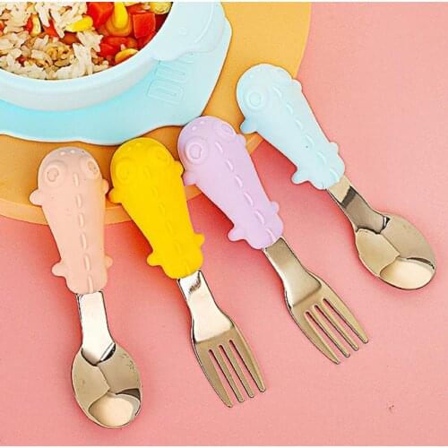 Baby Gadgets Tableware Set Children Utensil Stainless Steel Toddler Dinnerware Cutlery Cartoon Infant Food Feeding Spoon Fork