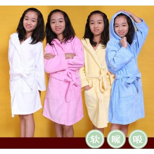 Child cotton100% soft warm hooded terry robe fit boys and girls 4color size S-XL