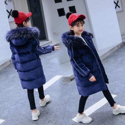 2019Childrens down jacket girls' mid long new Korean childrens wear girls' middle and big childrens winter coat