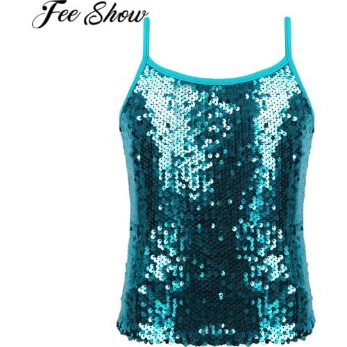 FEESHOW Kids Girl Vest Clothes Tops For Girls Sparkly Sequined Tops Tank Top Ballet Dancing Stage Performance Dance Wear Costume