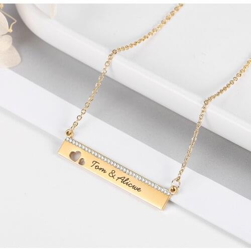 MYIDY Customized Personality Engraved Coordinate Name Date Stainless Steel Name Bar Necklace Pendant Gifts For Women Jewelry