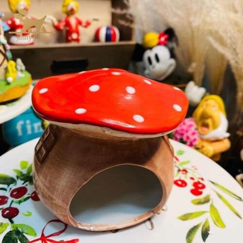 Ceramic Hamster House, Mushroom Shape Hamster Cage, Hamster Accessories,Cave Mini Hut Cage Critter Bath House for Chinchilla