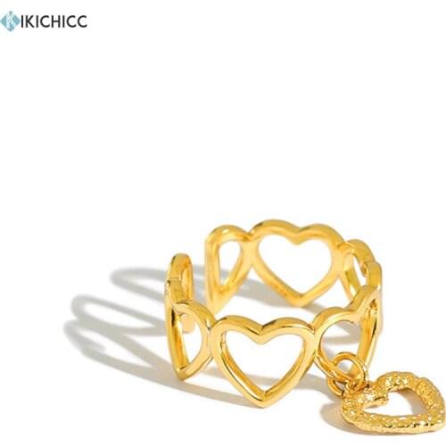 Kikichicc 100% 925 Sterling Silver Heart Resizable Rings Women Fashion Fine Jewels 2020 Rock Punk Slim Simple Openwork Jewels