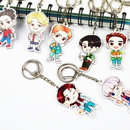 KPOP EXO Keychain Acrylic Creative Q Version Character Decoration Cute Fun Fashion Popular Backpack Car Key Jewelry Accessories