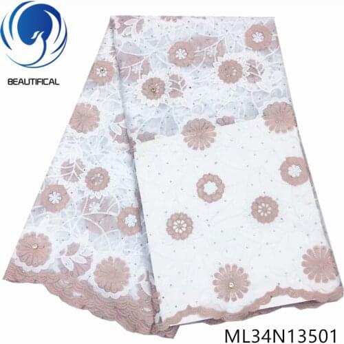 Beautifical French lace fabrics Mesh tulle lace fabric with stones Latest embroidery nigerian net lace fabric for dress ML34N135