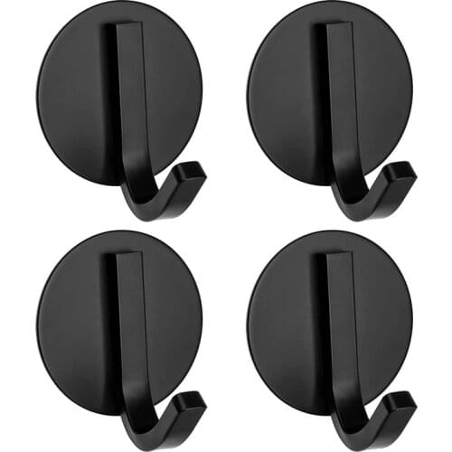 4 Pcs Self-Adhesive Hook Round Wall Hanging Towel Rack Stainless Steel Hook Hanger Door Hanger Kitchen Bathroom Black