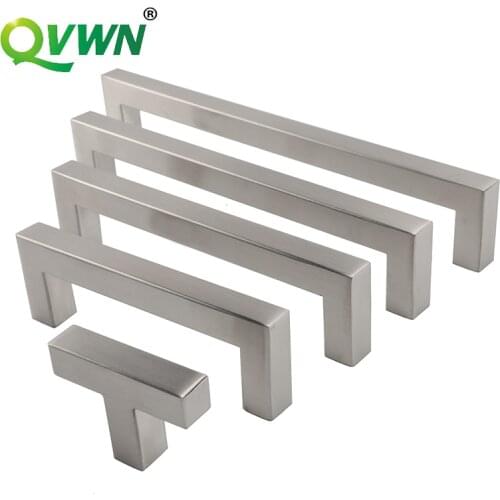 QVWN Square Bar Stainless Steel Brushed Black Mirror Door Handle Kitchen Door Cabinet Knobs And For Furniture Handle Pull Knob
