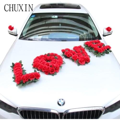 LOVE Letter Flower Car Flower Wedding Decoration Silk Simulation Rose For Car Background Wedding Romantic Layout Decoration