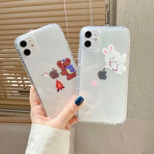 Cute rabbit bear phone case soft silicon for iphone 7 12 Mini Pro clear cases for iphone 11 pro max 7 8 plus XS MAX XR