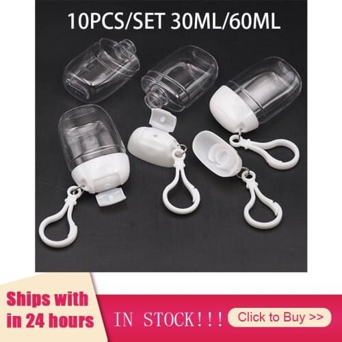 Refillable Bottles 10Pcs 30/60ml Empty Bottle Hand Sanitizer Travel Holder Hook Keychain Carriers Flip Cap Reusable Portable