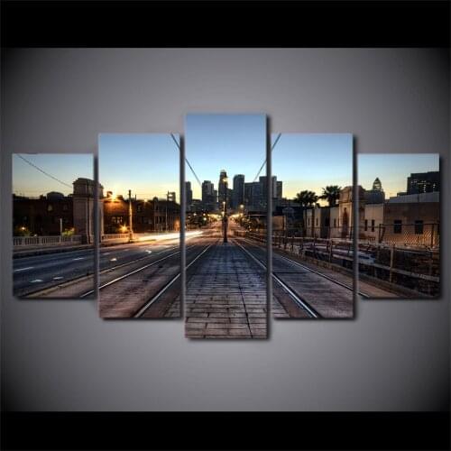 Canvas Wall Art HD Printed Painting Poster Framed 5 Pieces Railway Los Angeles Dusk Modular Pictures Home Decor Kids Room