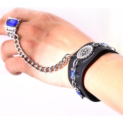 Cosplay Black Butler Leather blue crystal Bracelet Men Jewelry Bracelets &bangles pulseira masculina Cosplay Men Punk pulseras