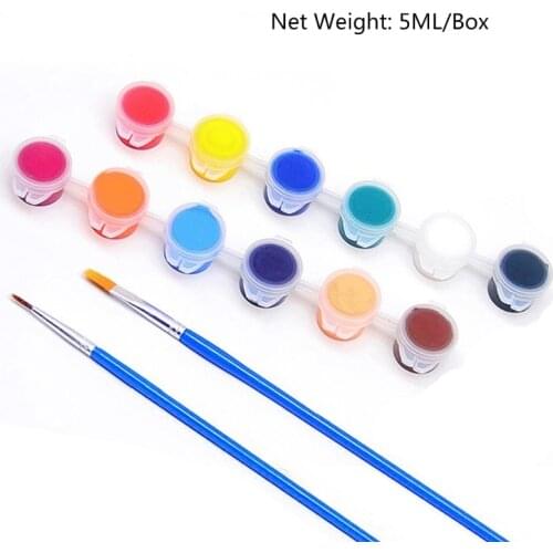 12 Colors Acrylic Paint Set 5ML/Box DIY Pigment with Hook Line Pen Draw Brush for Kid Soil Painting Nail Clothe