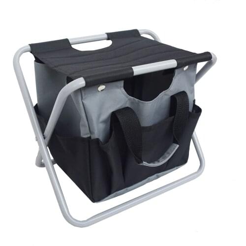New Multipurpose Garden Tools Set Storage Bag Chair Folding Stool with Tote Bag Garden Tools Kit Organizer with Oxford Pockets