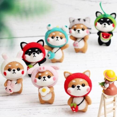 Non-Finished Felt Kit Watermelon Rabbit Cute Dog Cat Animal Wool Needle Felting Fashion Handmade DIY Doll Toy Material Package