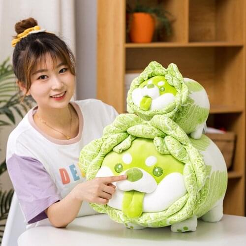 New Cabbage Shiba Inu Dog Cute Vegetable Fairy Anime Plush Toy Fluffy Stuffed Plant Soft Doll Kawaii Pillow Baby Kids Toys Gift
