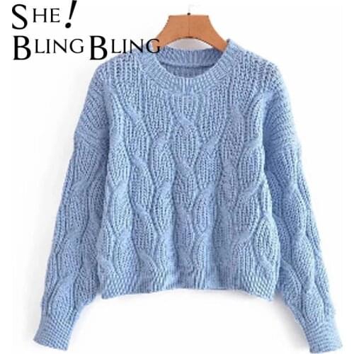 SheBlingBling 2021 Autumn Winter Chic Cable Knit Jumper Drop Shoulder Sleeves Women Casual Loose Sweaters Female Crop Tops Green