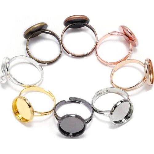10pcs Metal Blank Ring Base Fit Diameter 10 12 14 16 18 20 mm Glass Cabochons Cameo Settings Tray Diy Jewelry Making Findings