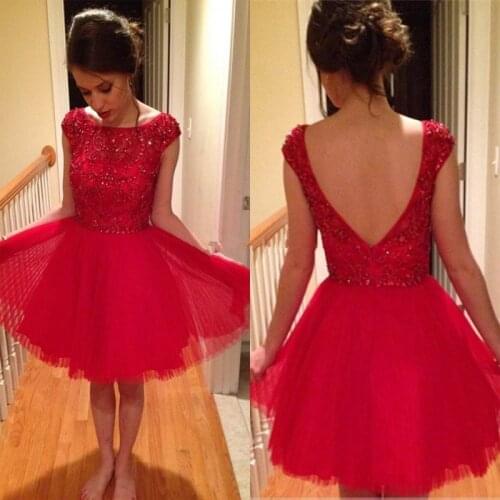 2020 Cap Sleeves Short Homecoming Dresses Crystal Beaded Pleated Tulle White Red Short Prom Dresses Graduation Sweet 16 Dresses