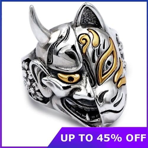 Real 100% 925 Sterling Silver Devil Skull Face Big Rings For Biker Men Domineering Steampunk Hyperbolic Party Gothic Jewelry