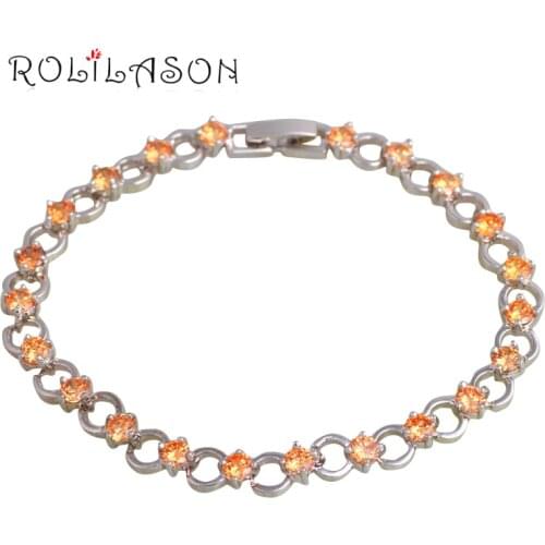 ROLILASON graceful Champagne Zircon Silver Bracelets for Women Party Fashion Gift Round Design Jewelry TBS1100