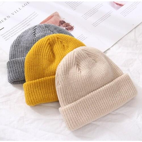All-match Casual Knitted Beanie Autumn Winter Couples Woolen Hat Beanies Melon Cap Unisex Solid Hat Men Warm Female Hat Male