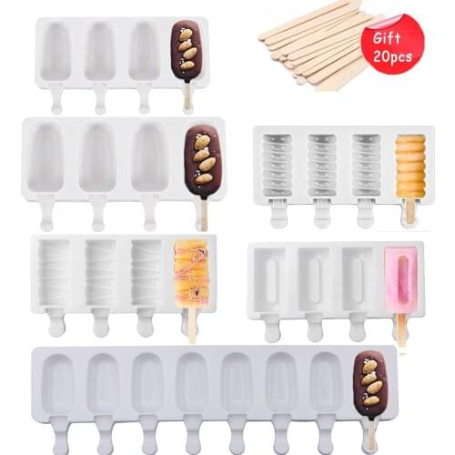 4/8 Hole Silicone Ice Cream Forms Popsicle Molds DIY Homemade Dessert Freezer Fruit Juice Ice Pop Cube Maker Mould With Sticks