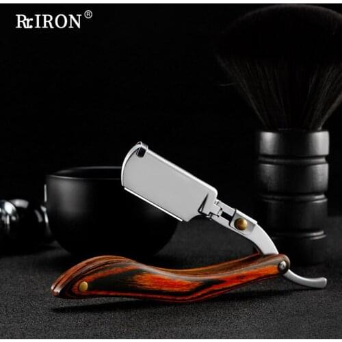 RIRON Retro Manual Folding Hairdressing Shaving Knives With Wood Handle Mens Beard Sweat Hair Armpit Hair Face Razor
