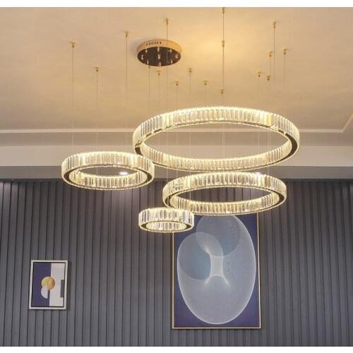 Modern Luxury Crystal Led Chandelier Villa Stairs Led Dimmable Chandelier Foyer LED Chandelier Living Room Decorative Chandelier