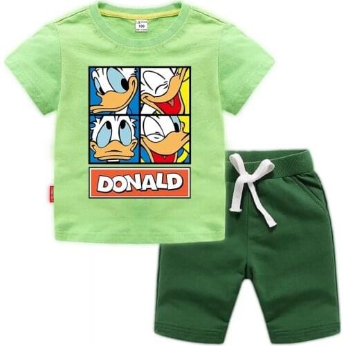 Disney 2020 Summer Korean Sports T-shirt Childrens Fashion Square Lattice Short Sleeve + Pants Two-Piece Baby Casual Suit