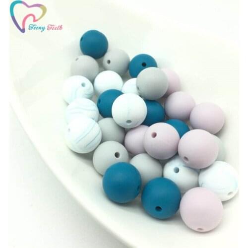 Teeny Teeth 100 PCS Silicone Round Montessori Toys Non-toxic Food Grade/BPA Free 12-15 MM Kids Chewable Toys DIY Teething Beads