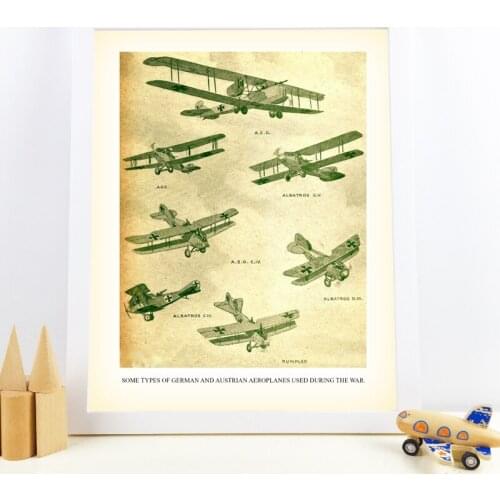 Vintage Airplane Collection Canvas Painting Poster German and Austrian Aeroplanes Print Antique Wall Art Picture Home Room Decor