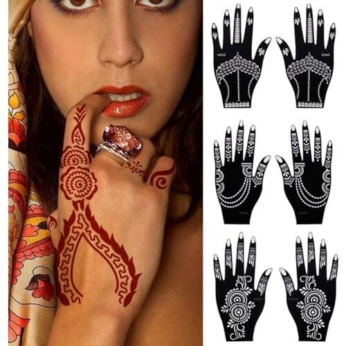 2Pcs/Set Temporary Tattoo Stencil 27 Designs Body Art Men Women Indian Henna Pattern Beauty Waterproof Fake Arm Hand Reuse Tatoo