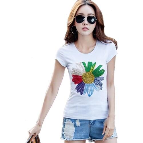 2020 Brand Summer T-shirts Women Tops O-Neck Floral Female T-shirt Plus Size Casual Short Sleeve Cotton White Tshirt S-4XL