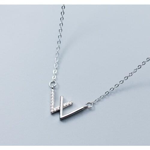 MloveAcc 925 Sterling Silver Exquisite W Letter Pendant Necklaces for Women Clear CZ Silver Necklace Jewelry
