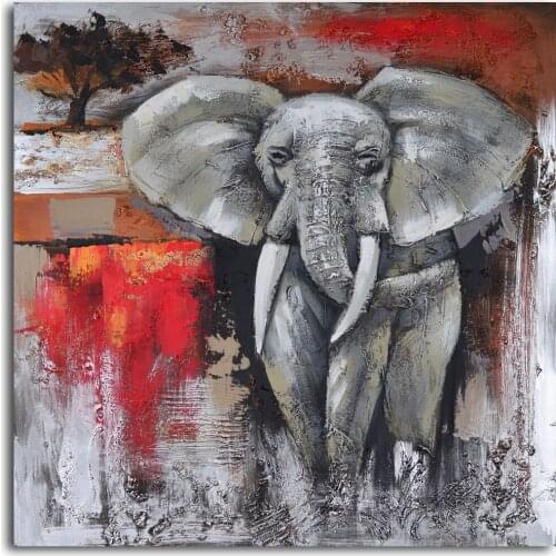 Wild animal african elephant painting Canvas art Elephants Encounter artwork in oil handmade High quality